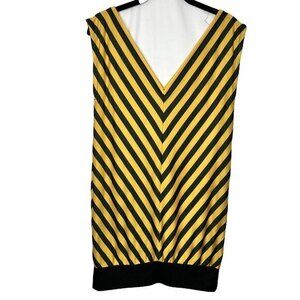 Vintage 80s V Neck M‎ Sleeveless Top Kisses By Climax Yellow Black Blouse Shirt